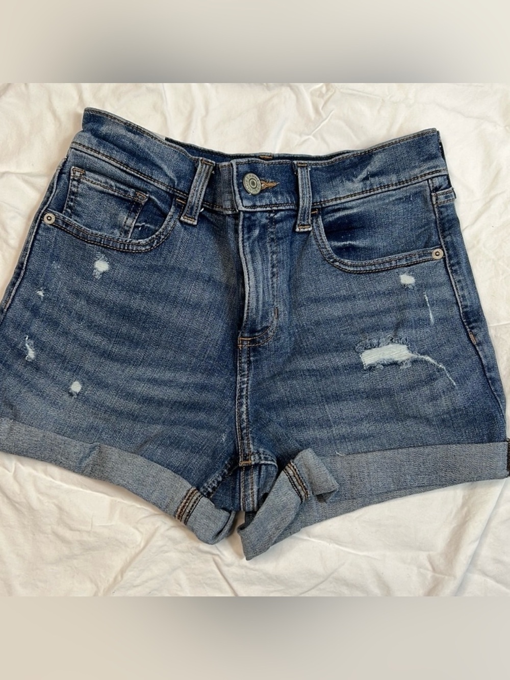 Express Mid Rise Midi Denim Shorts 00 Distressed Stretch Cuffed Jeans Shorts